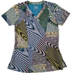 Barco One Scrub Top Womens XS Vibrant Geometric Print Green Blue Medical Vet